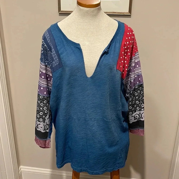 We The Free - Shibuya Patchwork Tee Blue Bandana Mix Print Festival Boho - SizeS - Picture 2 of 10